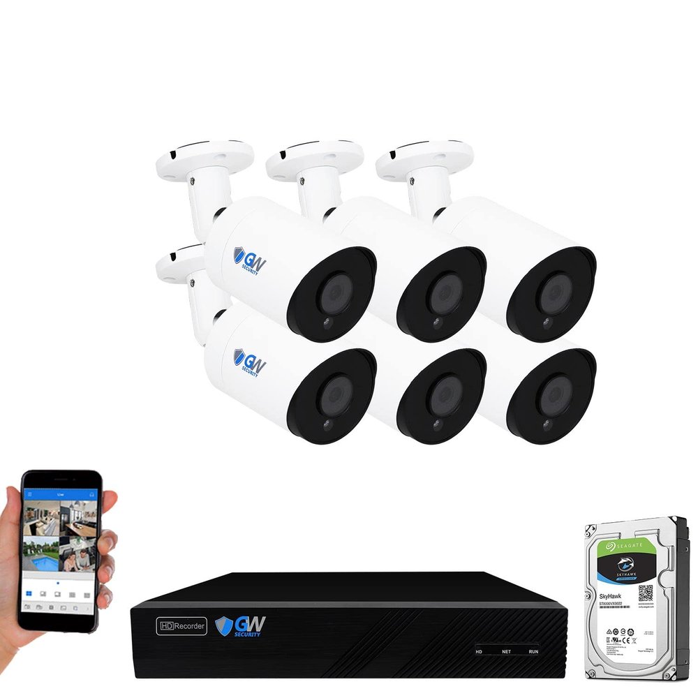 GW Security 8 Channel 4K NVR 6MP H.265 AI Human Detection Surveillance Security Camera System with 6 Super HD 6MP IP PoE Microphone Security Cameras