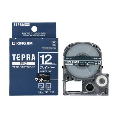 King Jim SB12NS Tepra PRO Tape Cartridge, Matte Label, 0.5 inches (12 mm), Navy/White Letters, 22.8 ft (8 m)
