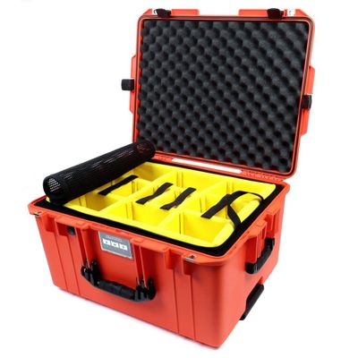 Pelican Color Case Orange Pelican 1607 Air case with Black Handles & latches. Comes with Yellow Padded dividers.