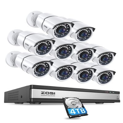 ZOSI 4K 16 Channel PoE Security Camera System,H.265+ 16CH 8MP NVR with 4TB Hard Drive,10pcs 5MP PoE IP Cameras Outdoor Indoor,120ft Night Vision,Remote Access,Motion Detection,for 24/7 Recording