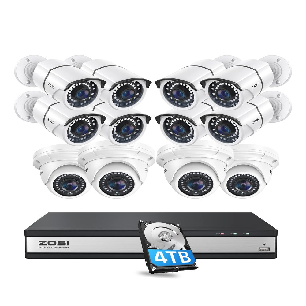 ZOSI 4K 16CH Security PoE Camera System,H.265+ 16 Channel 8MP CCTV NVR with Hard Drive 4TB and 12 x 5MP PoE IP Surveillance Cameras Outdoor Indoor,120ft Night Vision,Remote Access,24/7 Recording