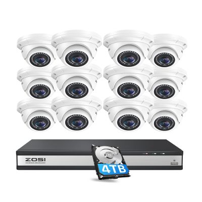 ZOSI 4K 16 Channel POE Security Camera System with 4TB HDD, 12pcs 5MP Outdoor Indoor Dome PoE IP Camera, 16CH 8MP Surveillance NVR Recorder,80ft Night Vision,Remote Access,for Home 24-7 Recording
