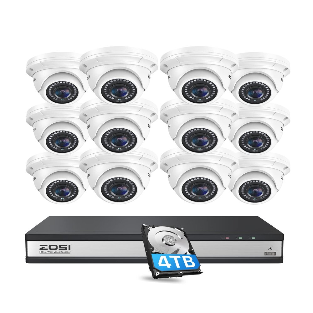 ZOSI 4K 16 Channel POE Security Camera System with 4TB HDD, 12pcs 5MP Outdoor Indoor Dome PoE IP Camera, 16CH 8MP Surveillance NVR Recorder,80ft Night Vision,Remote Access,for Home 24-7 Recording