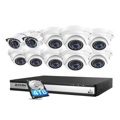 ZOSI 16CH 4K PoE Home Security Camera System Outdoor Indoor,H.265+ 16 Channel 8MP CCTV NVR with 4TB HDD for 24/7 Recording,10 x 5MP PoE IP Cameras,Night Vision,Motion Detection,Remote Access