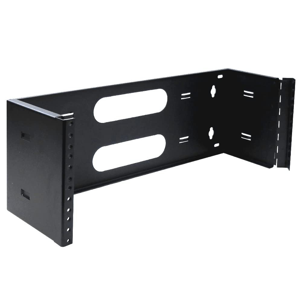 Wavenet 3047-N 6 in. Steel 4U Wall Mount Hinged Bracket or Four Space Swing Out Patch Panel Bracket for 19 in. Server Network Data A-V Equipment Black