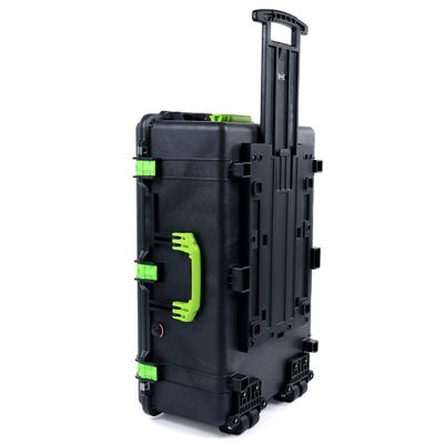 Black Pelican 1650 case with Lime Green Handles and latches. Comes Empty & with Wheels.