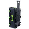 Black Pelican 1650 case with Lime Green Handles and latches. Comes Empty & with Wheels. view 1