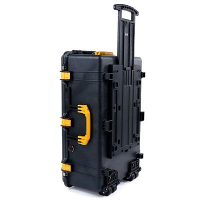 Black Pelican 1650 case with Yellow Handles and latches. Comes Empty & with Wheels.