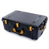 Black Pelican 1650 case with Yellow Handles and latches. Comes Empty & with Wheels. view 2