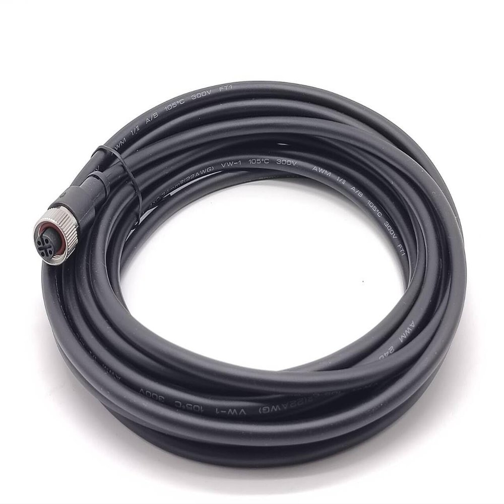 Elecbee M12 Cable A-Code Single Female Head Straight Connector Aviation Socket Electrical Cable (4 Pin 5M/16.4ft)