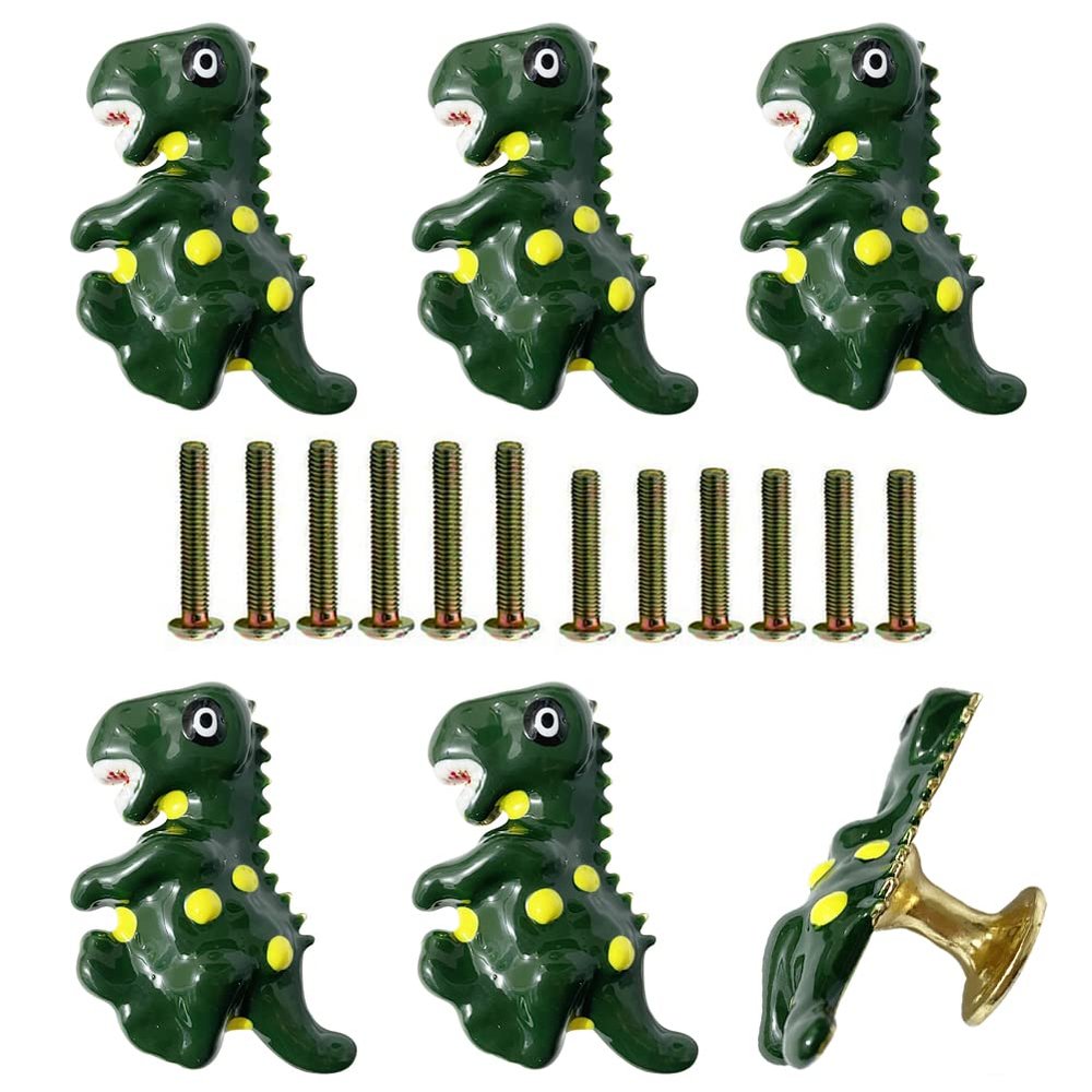 6 Pcs Dinosaur Dresser Knobs, Nursery Drawer Knobs, Animal Cabinet Knobs for Drawer With Mounting Screws for Cupboard, Kitchen Furniture