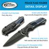 SZCO Supplies 8-Inch Police Flag Folding Knife  Assisted Open Liner Lock EDC Pocket Knife with Stainless Steel Clip Point Blade and Thin Blue Line Handle for Everyday Carry view 2