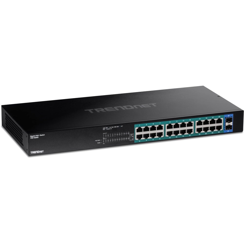 TRENDnet 26-Port Gigabit PoE+ Switch, TPE-TG262, 380W PoE Power Budget, 52Gbps Switching Capacity, Ethernet Splitter, NDAA & TAA Compliant, Lifetime Protection