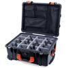 Black Pelican 1610 case with Orange Handles & latches. Comes with Grey Dividers & mesh Lid Organizer. view 1