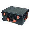 Black Pelican 1610 case with Orange Handles & latches. Comes with Grey Dividers & mesh Lid Organizer. view 2