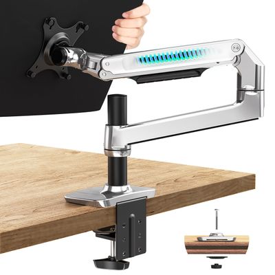 Ergounion Single Monitor Arm Desk Mount, Holds Screens up to 40 Inches and 25 lbs, Fully Adjustable Vesa Monitor Mount with C-Clamp and Grommet Base, Aluminum, Silver