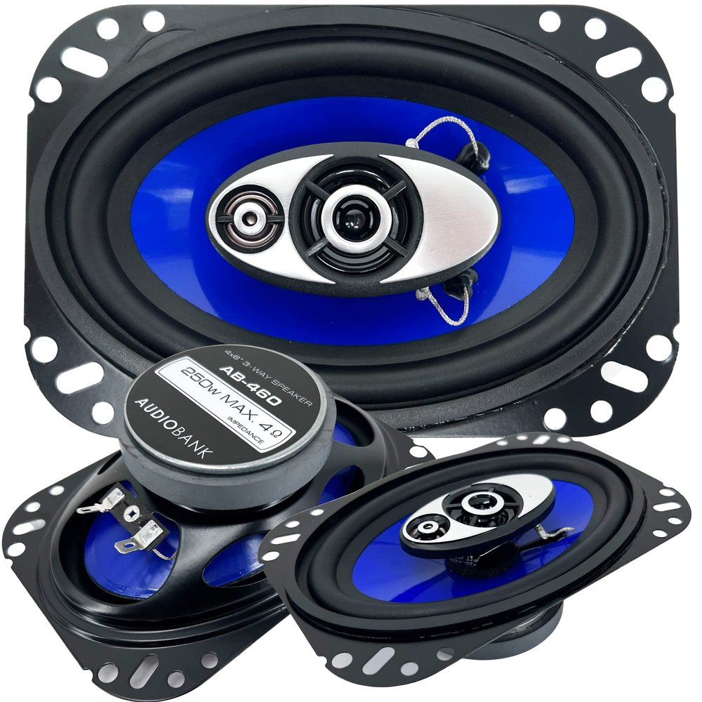 Audiobank 2X 4x6 in 3-Way 250 Watts Coaxial Car Speakers CEA Rated 4 Ohm for Car, RV, ATV, Motorcyle (Pair) (2 Speakers)