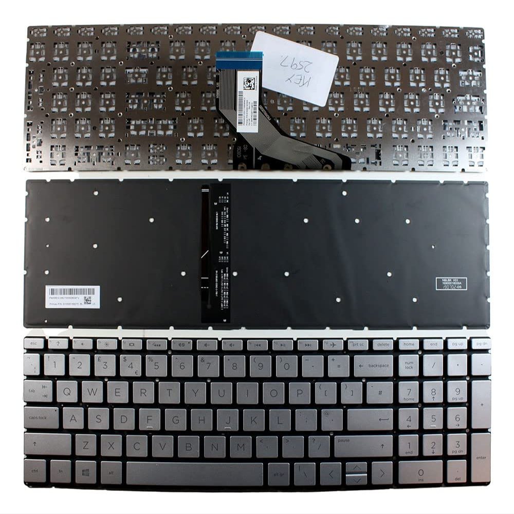 Power4Laptops UK Layout Backlit Silver Replacement Laptop Keyboard Compatible with HP Home 15-da0113ne