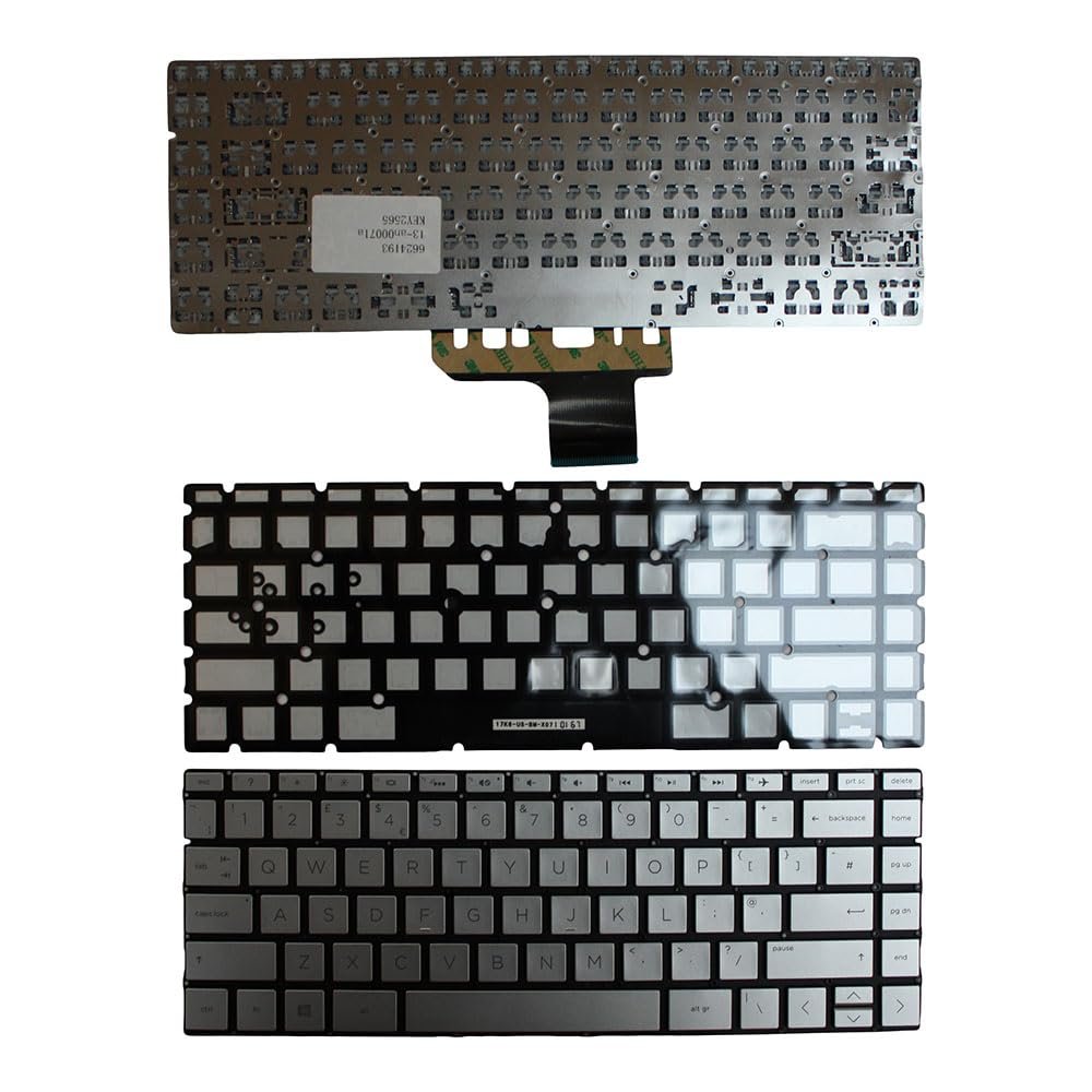 Power4Laptops UK Layout Silver Replacement Laptop Keyboard Compatible with HP Pavilion 13-an0070TU