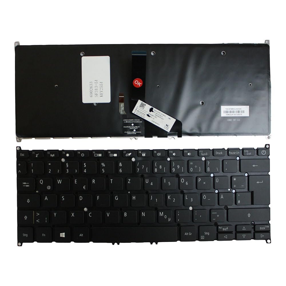 Power4Laptops German Layout Backlit Black Replacement Laptop Keyboard Compatible with Acer Swift SF313-51-59SZ