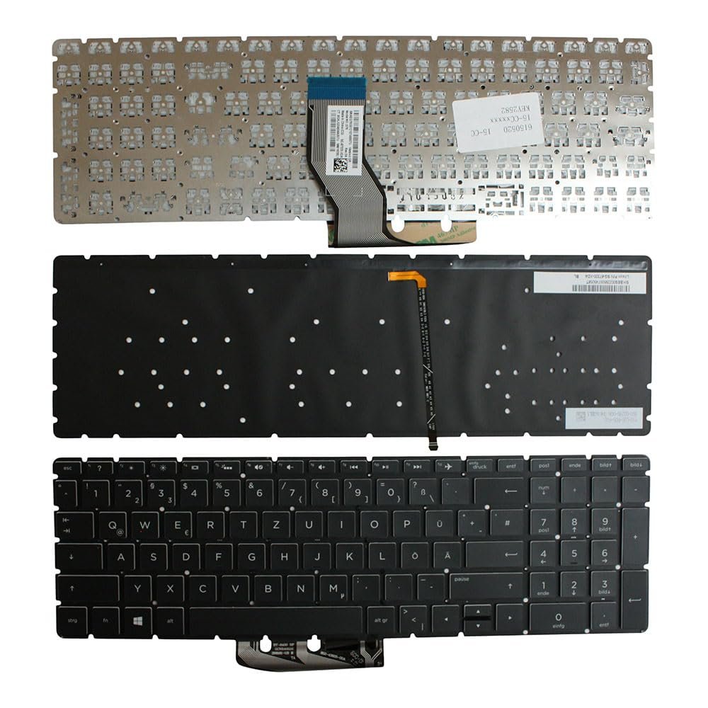 Power4Laptops German Layout Backlit Black Replacement Laptop Keyboard Compatible with HP Pavilion 15-cc002no
