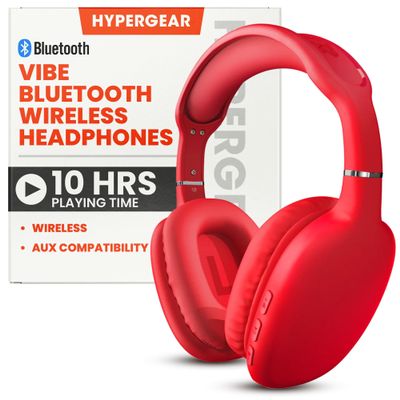 HyperGear Wireless Headphones Bluetooth Red- Noise Isolation Headphones Wireless Over The Ear Head Phones, Gym Headset Built-in Mic Controls Square Foam Cups Foldable Headphone for Women and Men
