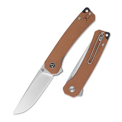 QSP Osprey Folding Pocket Knife, 3.25" Sandvik 14C28N Satin EDC Knife, Brown Micarta Handle, Liner Lock, Ceramic Ball Bearings, Reversible Wire Deep Carry Clip