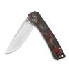 QSP Osprey Folding Pocket Knife, 3.25" Sandvik 14C28N Satin EDC Knife, Red Shredded CF Overlay G10 Handle, Liner Lock, Ceramic Ball Bearings, Reversible Wire Deep Carry Clip view 2