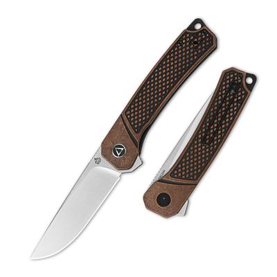 QSP Osprey Folding Pocket Knife, 3.25" Sandvik 14C28N Satin EDC Knife, Copper Stonewash Handle, Liner Lock, Ceramic Ball Bearings, Reversible Wire Deep Carry Clip