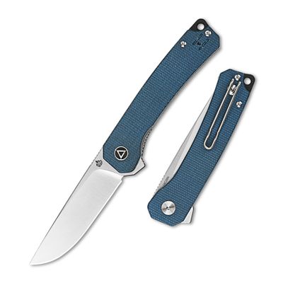 QSP Osprey Folding Pocket Knife, 3.25" Sandvik 14C28N Satin EDC Knife, Blue Micarta Handle, Liner Lock, Ceramic Ball Bearings, Reversible Wire Deep Carry Clip