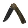 QSP Osprey Folding Pocket Knife, 3.25" Sandvik 14C28N Black Stonewash EDC Knife, Brass Stonewash Handle, Liner Lock, Ceramic Ball Bearings, Reversible Wire Deep Carry Clip view 2
