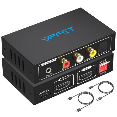 VPFET HDMI Audio Extractor 4K Splitter to Optical 3.5mm AUX L or R Coaxial Converter 8 EDID Settings Supports HDCP 1080p 3D Digital DTS 5.1 PCM for PS4 PS5 Xbox Fire Stick Pass Through CEC