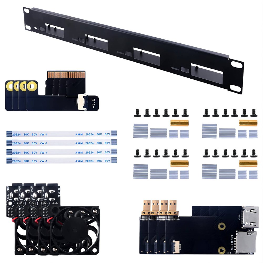 waveshare 1U Rack Kit for Raspberry Pi 4, 19 Rackmount, up to 4 Units