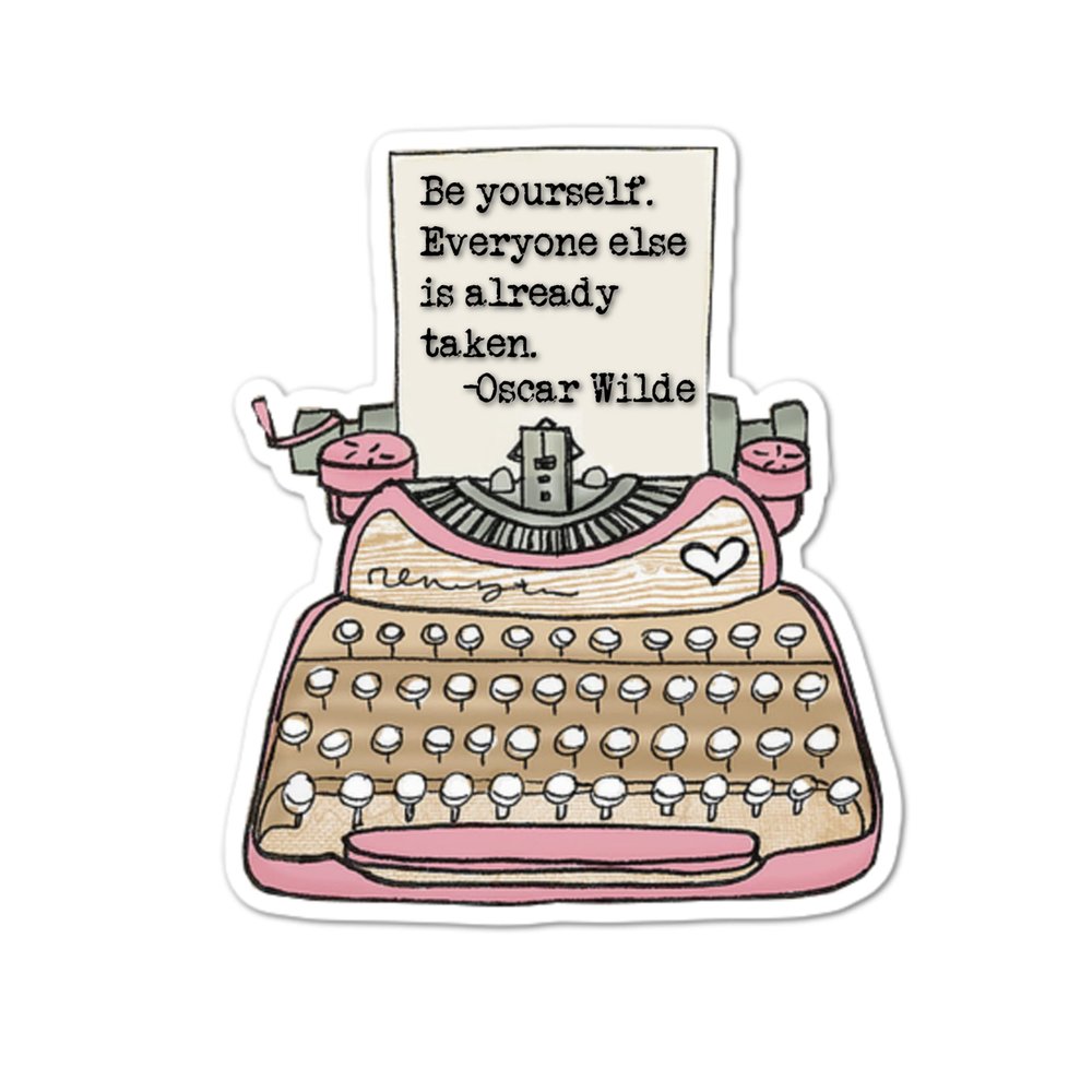 3.25" Pink Heart Typewriter Be Yourself Oscar Wilde Quote Quality Laminated Sticker Laptop Decal