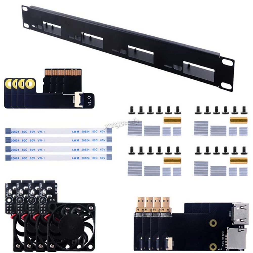 1U Rack Kit Designed to House for Raspberry Pi 4B Board 19 Rackmount Up to 4 Units @XYGStudy (PI4-1U-RACK-KIT)