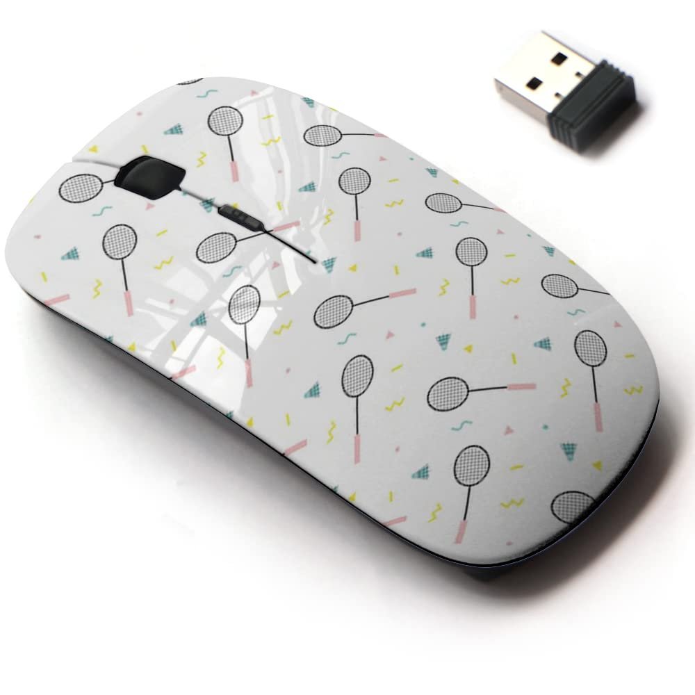 2.4G Wireless Mouse with Cute Pattern Design for All Laptops and Desktops with Nano Receiver - Badminton Rackets