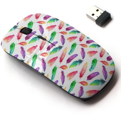 2.4G Wireless Mouse with Cute Pattern Design for All Laptops and Desktops with Nano Receiver - Feathers setn Watercolor