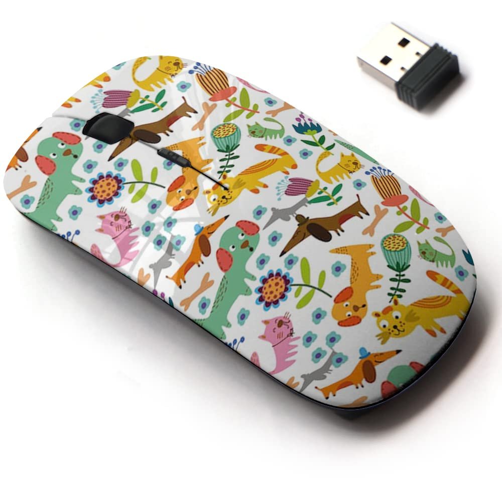 2.4G Wireless Mouse with Cute Pattern Design for All Laptops and Desktops with Nano Receiver - Funny Animals Flowers Cartoon