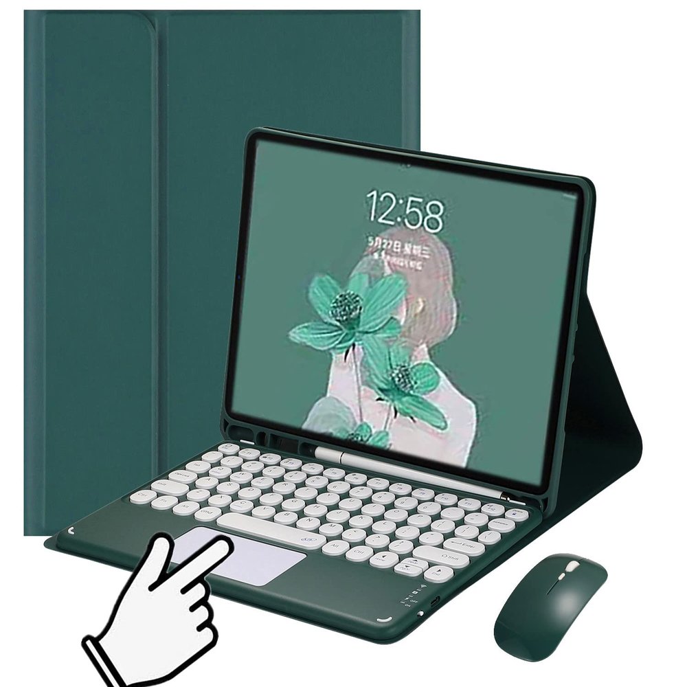 Galaxy Tab A8 10.5 '' 2022 Touch Keyboard Cover (SM-X200/X205/X207) Round Keys with Mouse Touchpad Slim Smart Magnetic Detachable BT Keyboard (Galaxy Tab A8 10.5'' 2022, Dark Green)