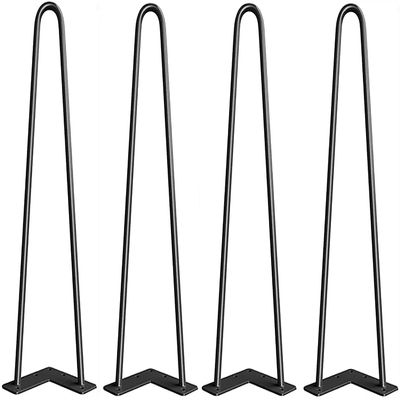 ACUIPP 4 Modern Style Hairpin Table Legs 2 Rod / 3 Rod Iron Desk Legs - with Floor Mat Black/2Rods/24In