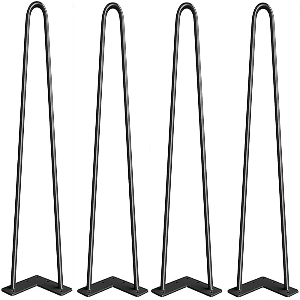 ACUIPP 4 Modern Style Hairpin Table Legs 2 Rod / 3 Rod Iron Desk Legs - with Floor Mat Black/2Rods/24In