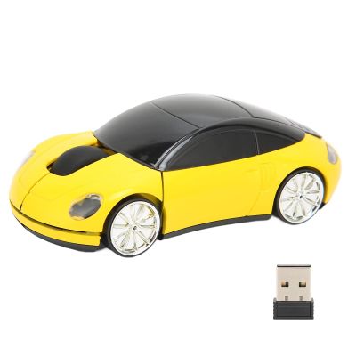 ASHATA Car Mouse 2.4Ghz Cool Sports 3D Car Computer Mouse 1600 DPI Cordless Office School Home Travel Mice with USB Receiver for PC Laptop Notebook Computer Gift Yellow