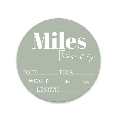 Birth Stat Sign Personalized for Newborn Baby | Solid Color Options | Crib & Nursery Decor, Photography Prop, Baby Shower Gifts, Gender Reveal, Pregnancy Announcement, Hickory Hollow Designs (Sage)