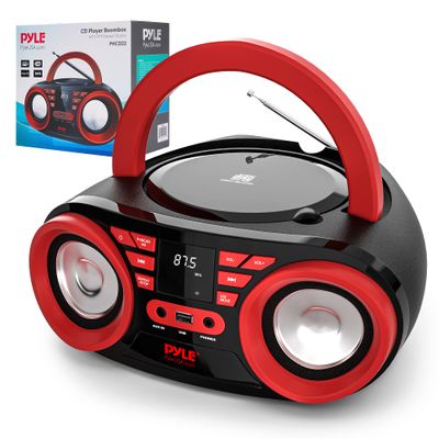 PYLE CD Player Portable, CD Players for Home, Portable CD Player, 50W Max Power, Bluetooth, USB, AUX, AM/FM Radio, Top-Loading, Includes AC/DC Power Cord, LED Display, 3+ Hr Battery Life