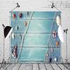BELECO 5x4ft Fabric Nautical Backdrop Blue Wooden Wall Sailor Birthday Backdrop Fishing Net Steering Wheel Starfish Seashells Nautical Theme Baby Shower Birthday Party Decorations Studio Props view 2