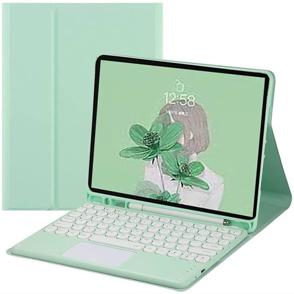 AnMengXinLing Galaxy Tab A7 Lite 8.7 Inch 2021 Keyboard Case with Touchpad,Ultra Thin Detachable Keyboard Leather Folio Smart Cover for Model SM-T220 T225 T227, Mint Green