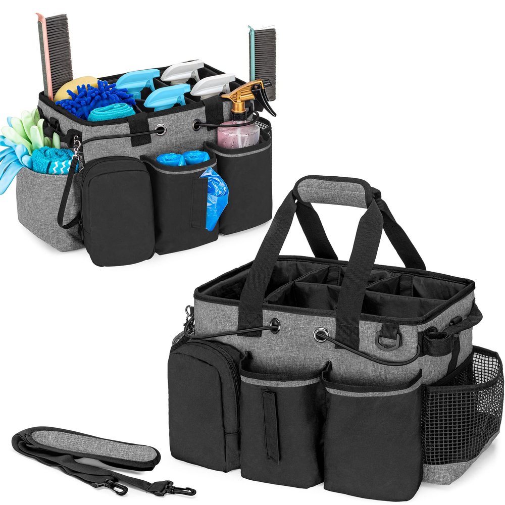 LoDrid Large Professional Cleaning Caddy with Detachable Divider, Black
