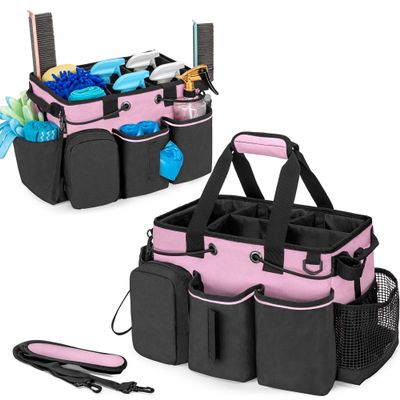 LoDrid Large Professional Cleaning Caddy with Detachable Divider, Pink