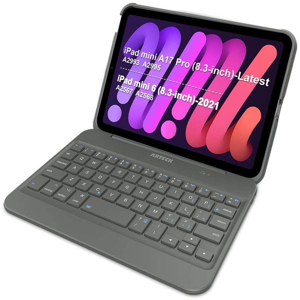 Arteck iPad mini A17 Pro (8.3-inch) Keyboard Case, Bluetooth Keyboard with Protection Shockproof Case for Apple 8.3-inch iPad mini A17 Pro