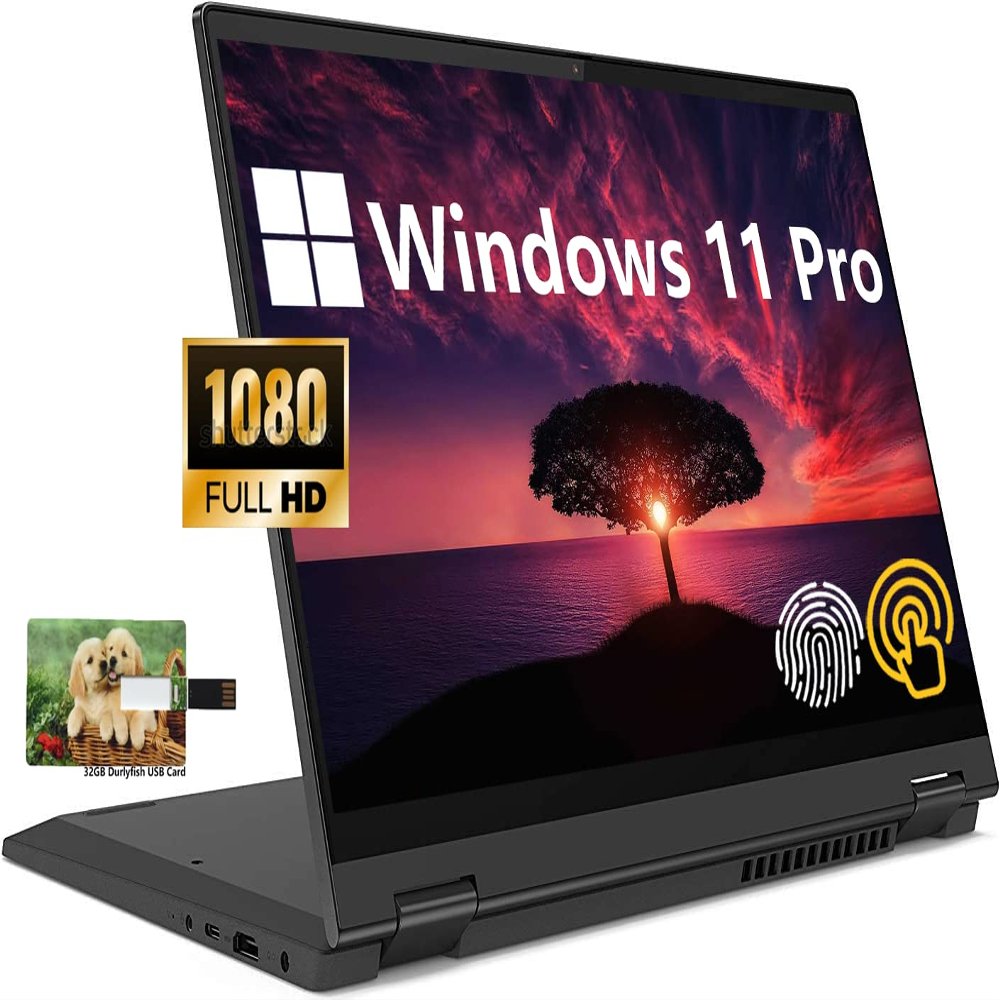 New Lenovo Flex 5 2-in-1 Convertible Business Laptop, 14 FHD Touchscreen, AMD Ryzen 7 5700U, Windows 11 Pro, 16GB RAM 1TB SSD,32GB Durlyfish USB Card
